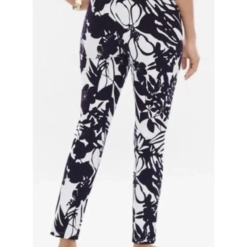 Chico's 2.5 Travelers vacation Hawaii Tropical Floral resort Ankle Pants Navy 14 - Picture 3 of 14